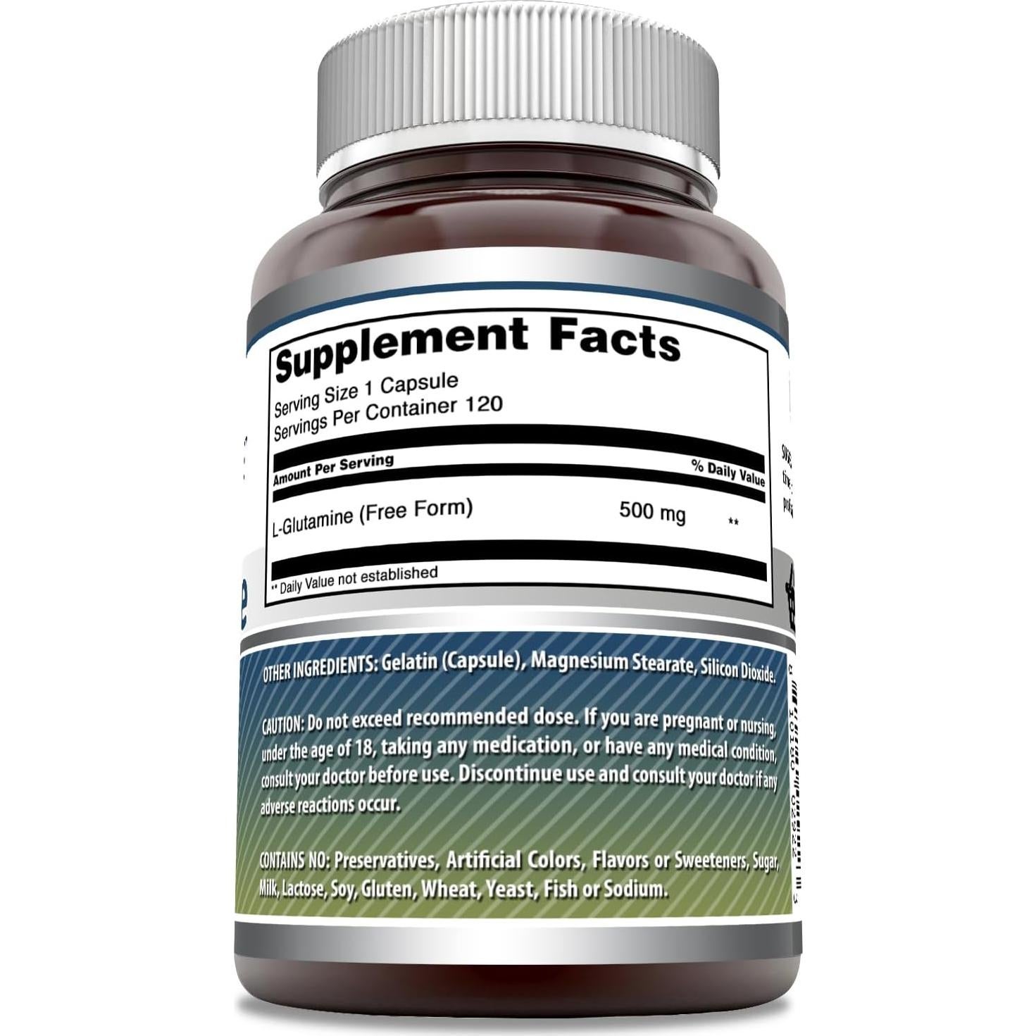 Suplemento L-Glutamina 500 Mg Nutrición Asombrosa | 120 Cápsulas | No OGM | Sin Gluten