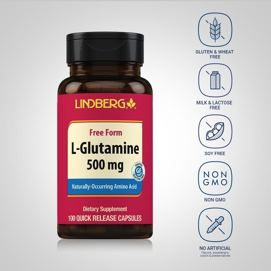 Cápsulas de L-Glutamina Lindberg 500mg - 100 Píldoras