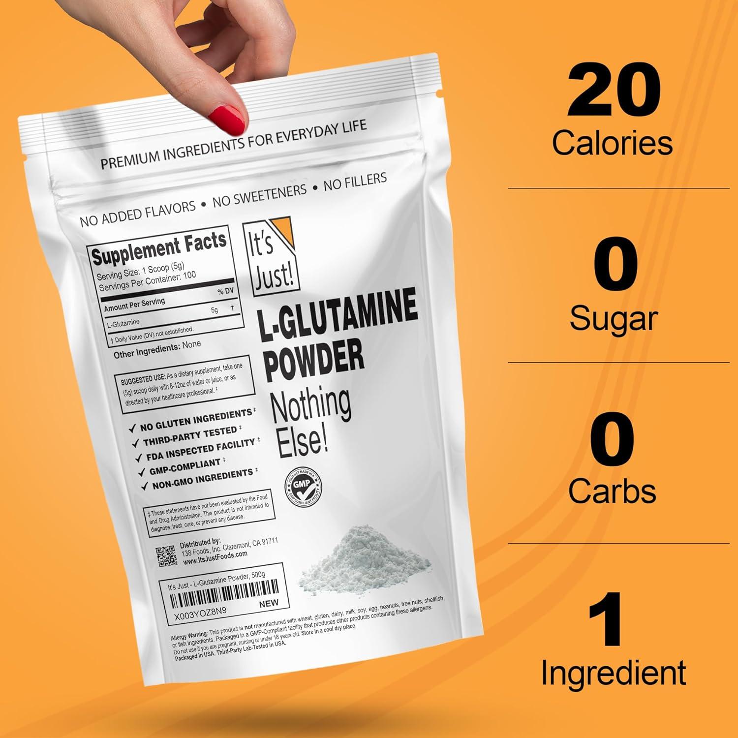 Polvo de L-Glutamina 500g ¡Es Justo! - Sin Sabor, 100 Porciones