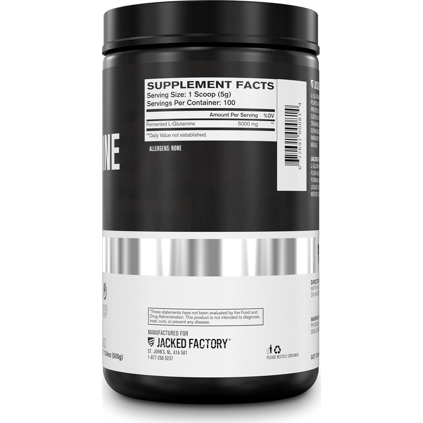 L-Glutamina en Polvo Jacked Factory 100 Porciones - Vegano