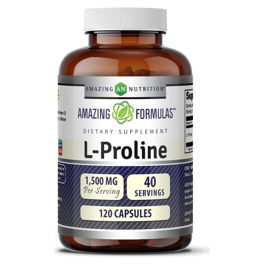 Suplemento L-Prolina 1500 Mg Nutrición Asombrosa 120 Cápsulas