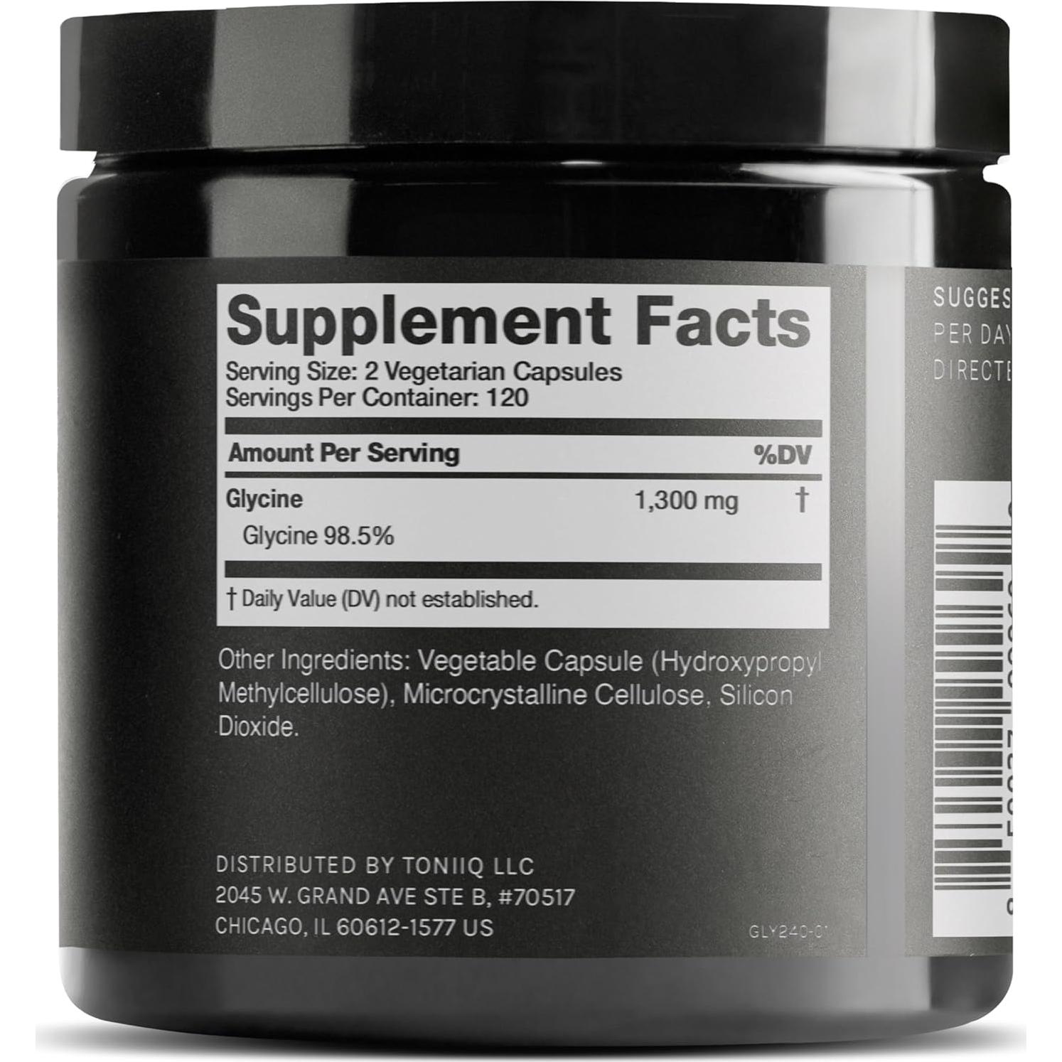 Suplemento de Glicina Toniiq 1300mg - 240 Cápsulas Vegetarianas