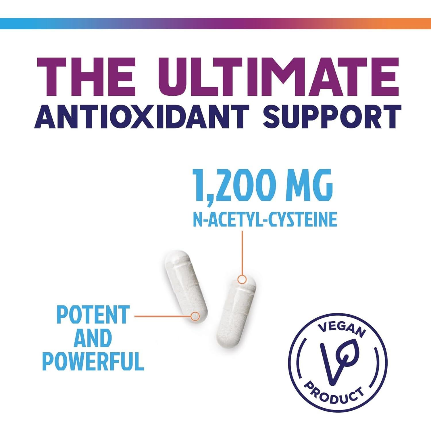 Suplemento NAC 1200mg Nature's Nutrition - Antioxidante Vegano