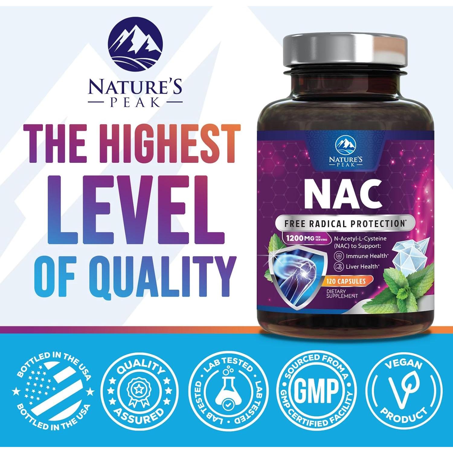 Suplemento NAC 1200mg Nature's Nutrition - Antioxidante Vegano
