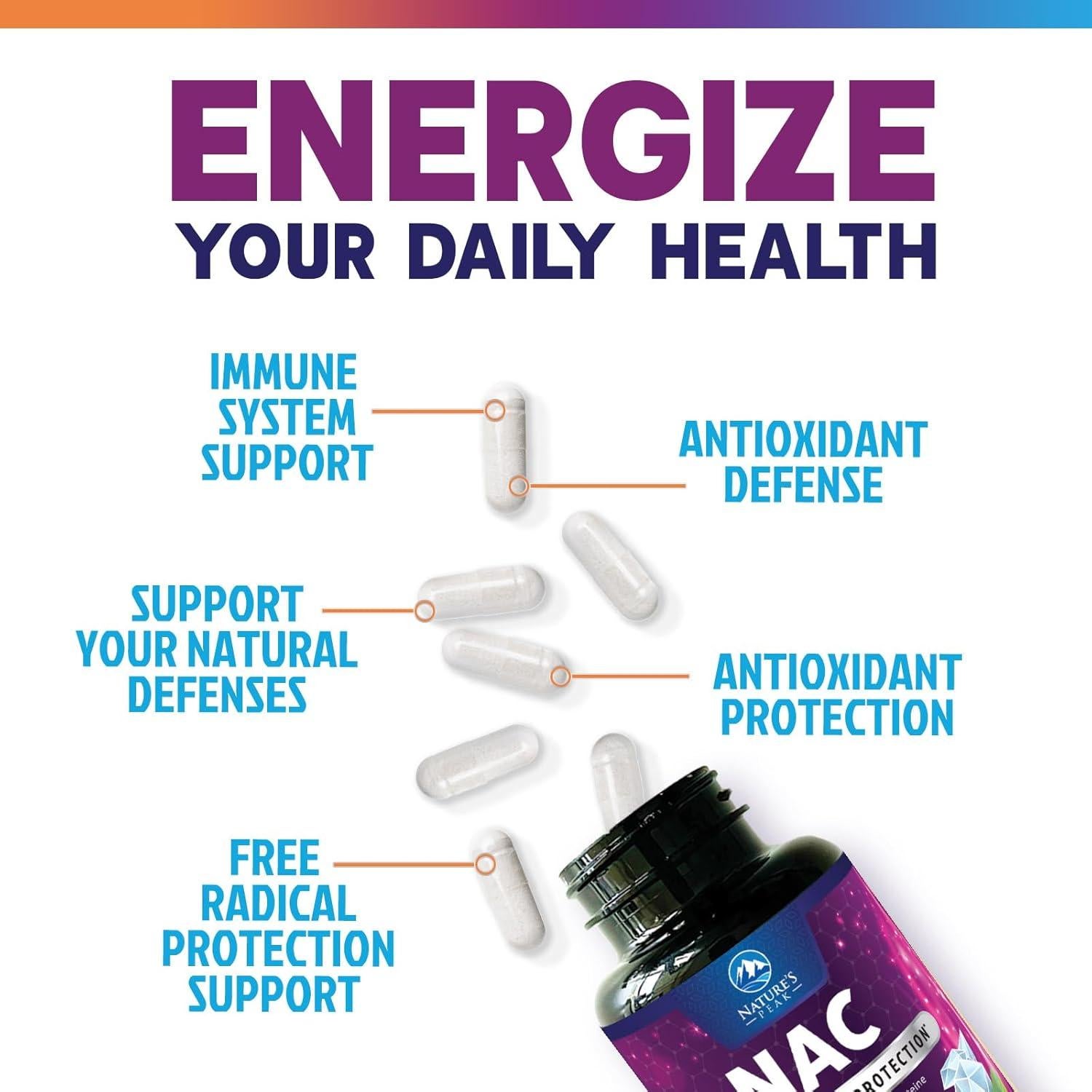 Suplemento NAC 1200mg Nature's Nutrition - Antioxidante Vegano