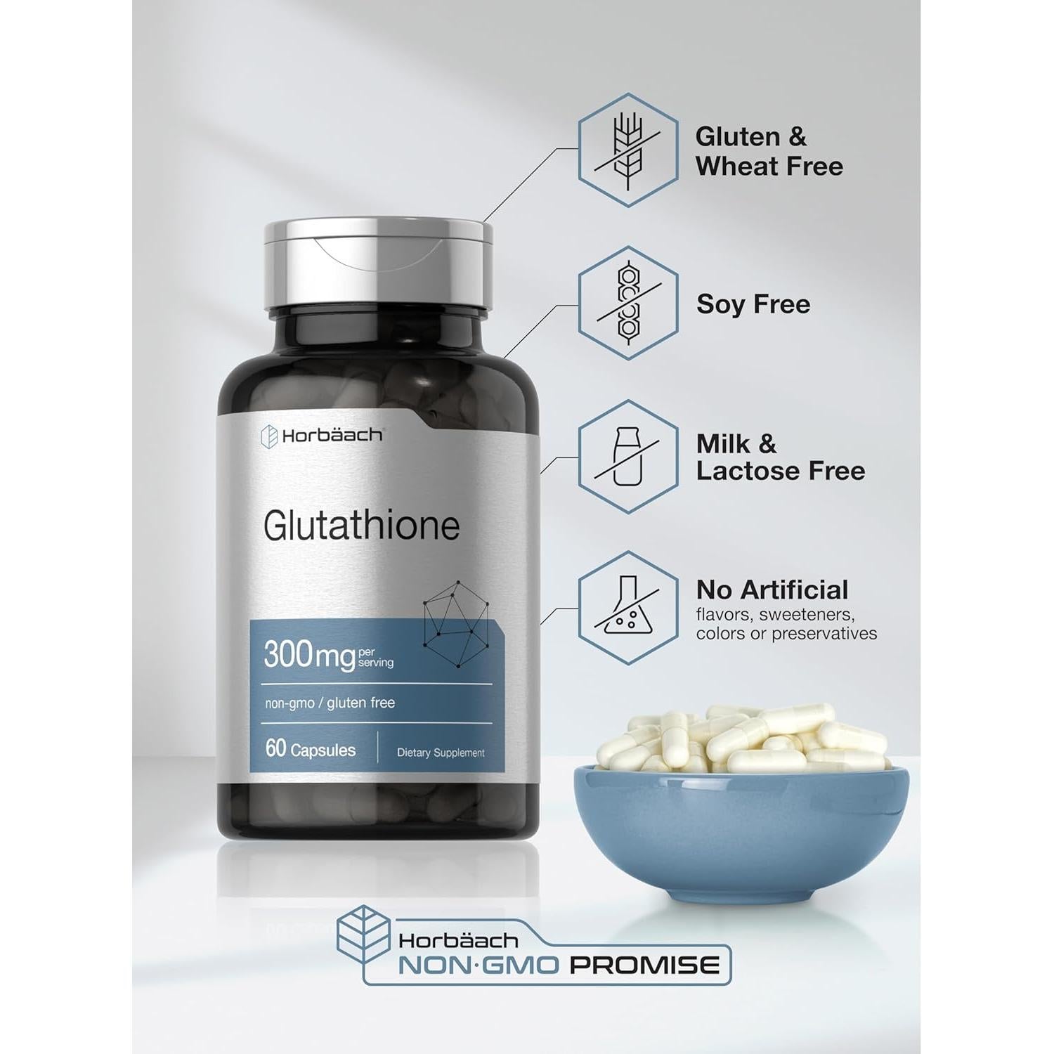 Suplemento de Glutatión Horbaach 300mg 60 Cápsulas Sin OGM