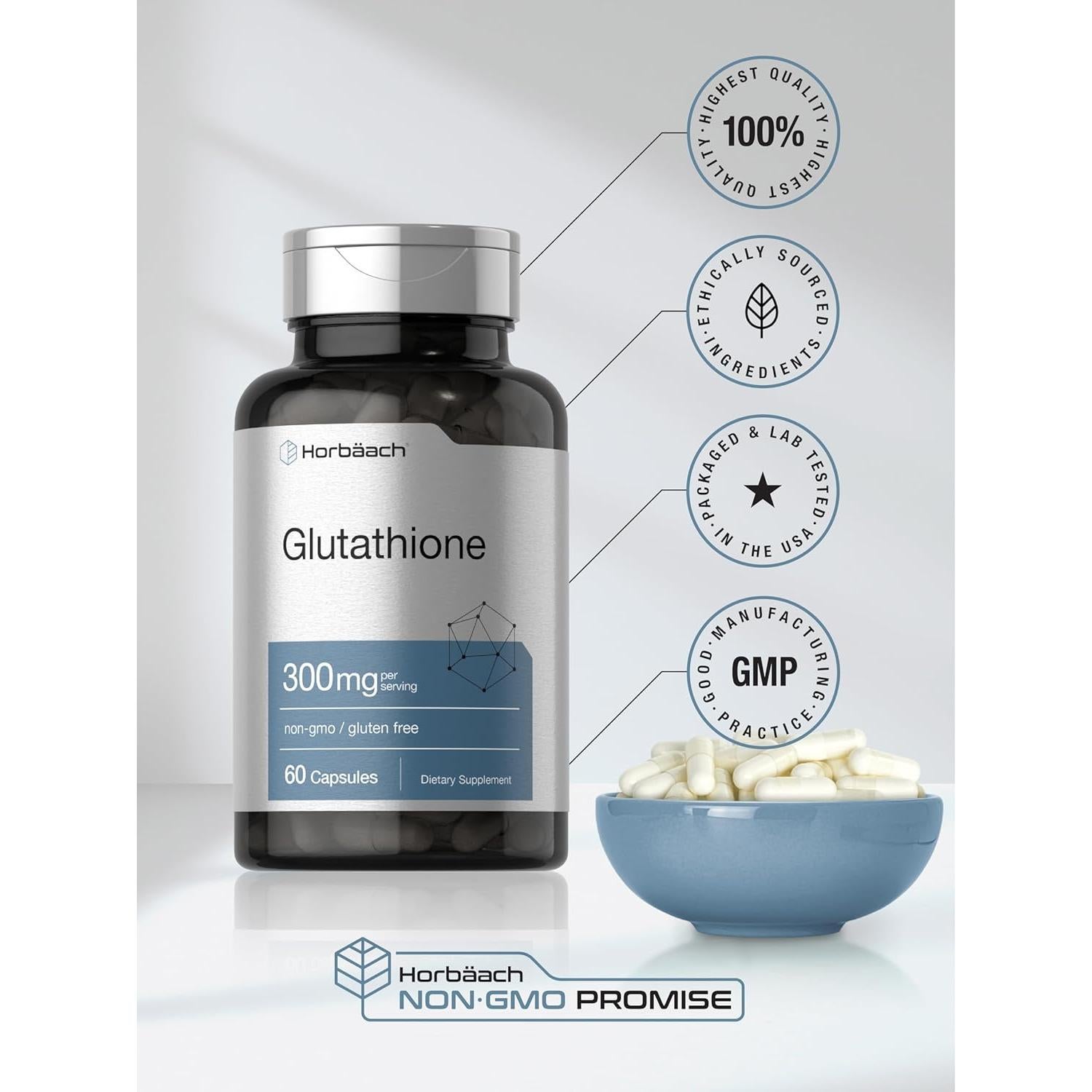 Suplemento de Glutatión Horbaach 300mg 60 Cápsulas Sin OGM