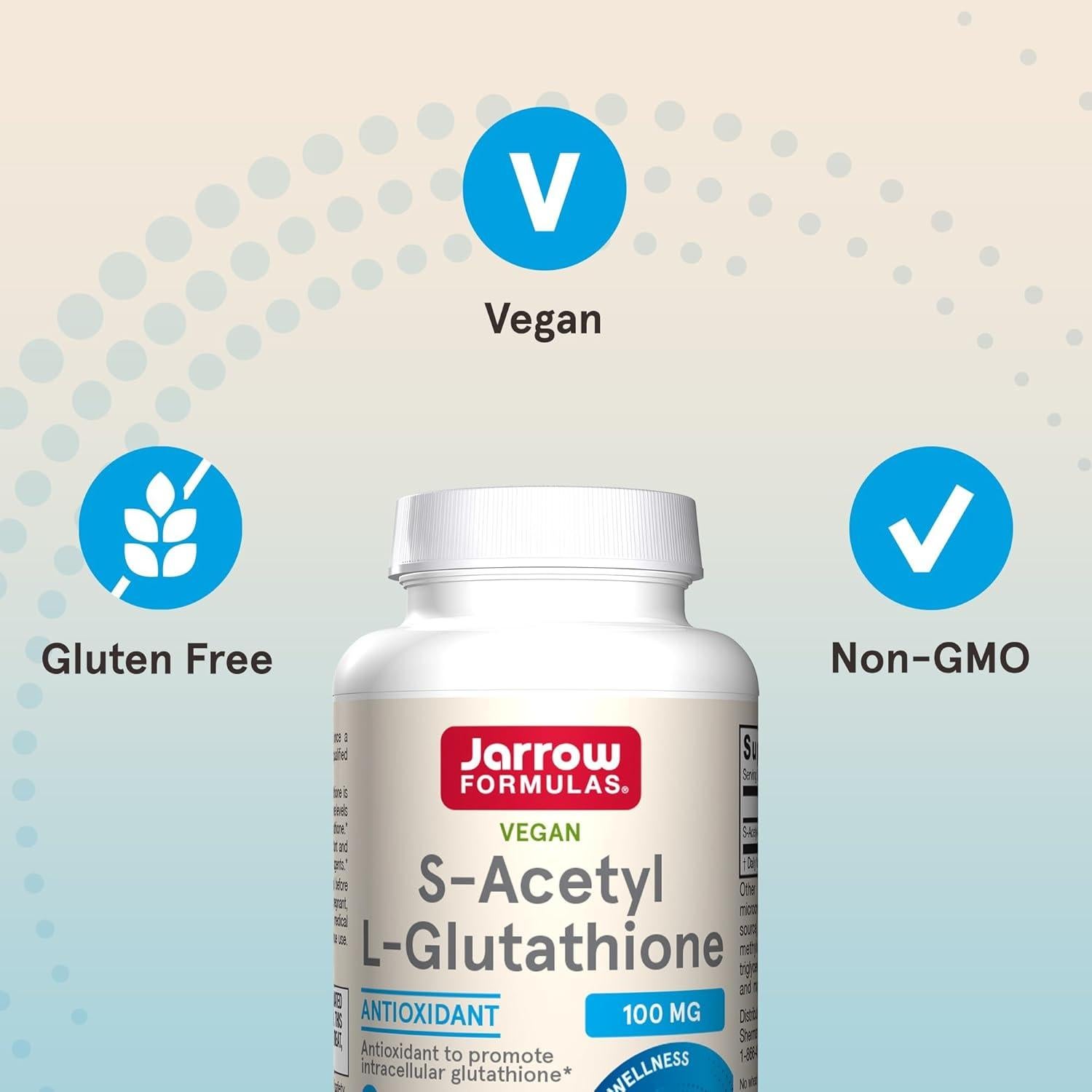 Tabletas S-Acetil L-Glutatión Jarrow Formulas 100 mg - 60 Unidades - Antioxidante y Desintoxicante - Sin Gluten