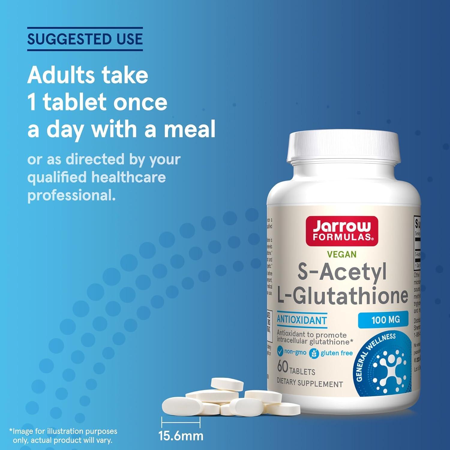 Tabletas S-Acetil L-Glutatión Jarrow Formulas 100 mg - 60 Unidades - Antioxidante y Desintoxicante - Sin Gluten