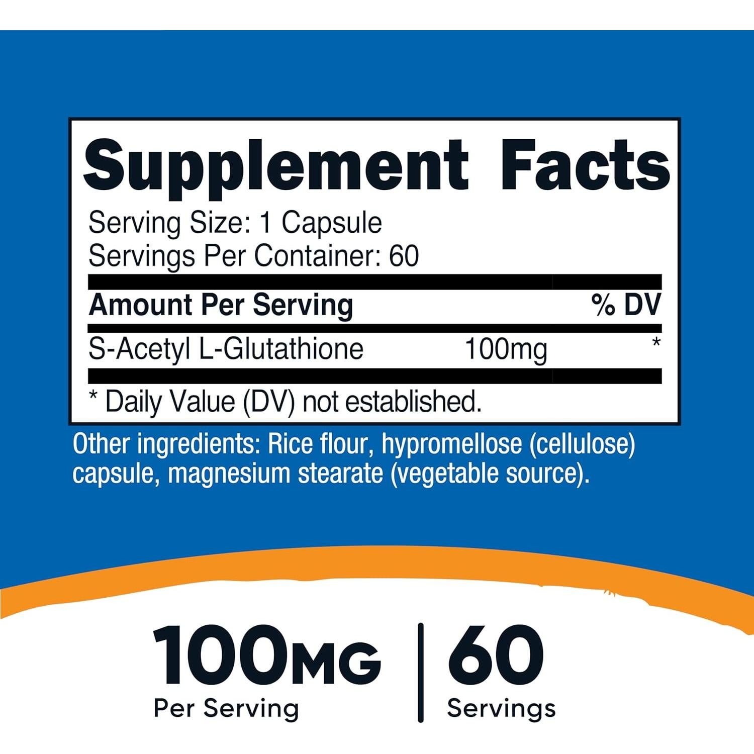 Nutricost S-Acetil L-Glutatión 100mg 60 Cápsulas Veganas Sin OGM