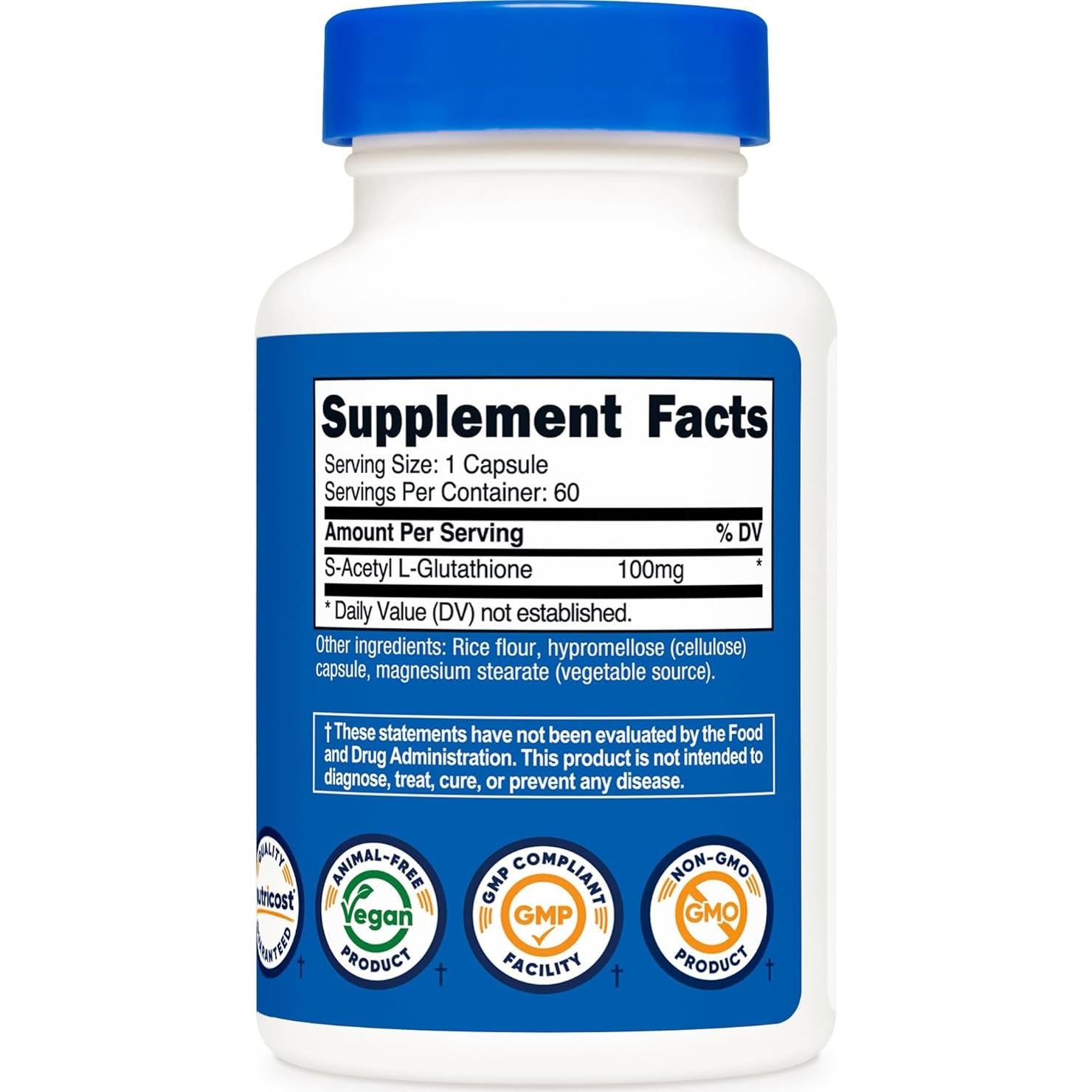 Nutricost S-Acetil L-Glutatión 100mg 60 Cápsulas Veganas Sin OGM