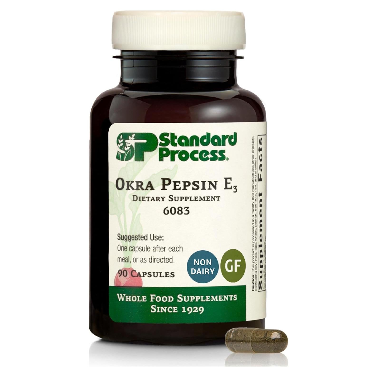 Suplemento Digestivo Okra Pepsin E3 Proceso Estándar 90 Cápsulas