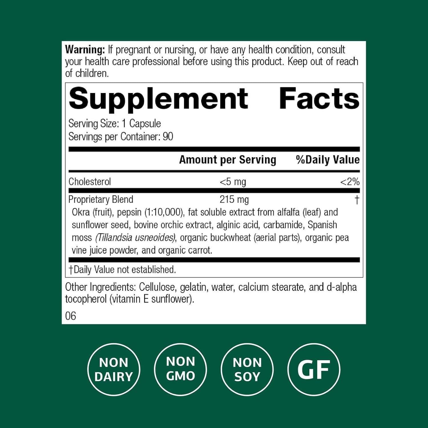 Suplemento Digestivo Okra Pepsin E3 Proceso Estándar 90 Cápsulas