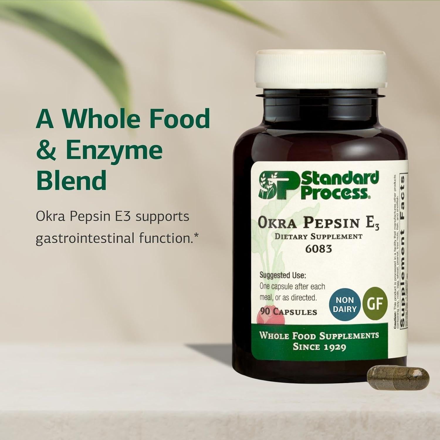 Suplemento Digestivo Okra Pepsin E3 Proceso Estándar 90 Cápsulas