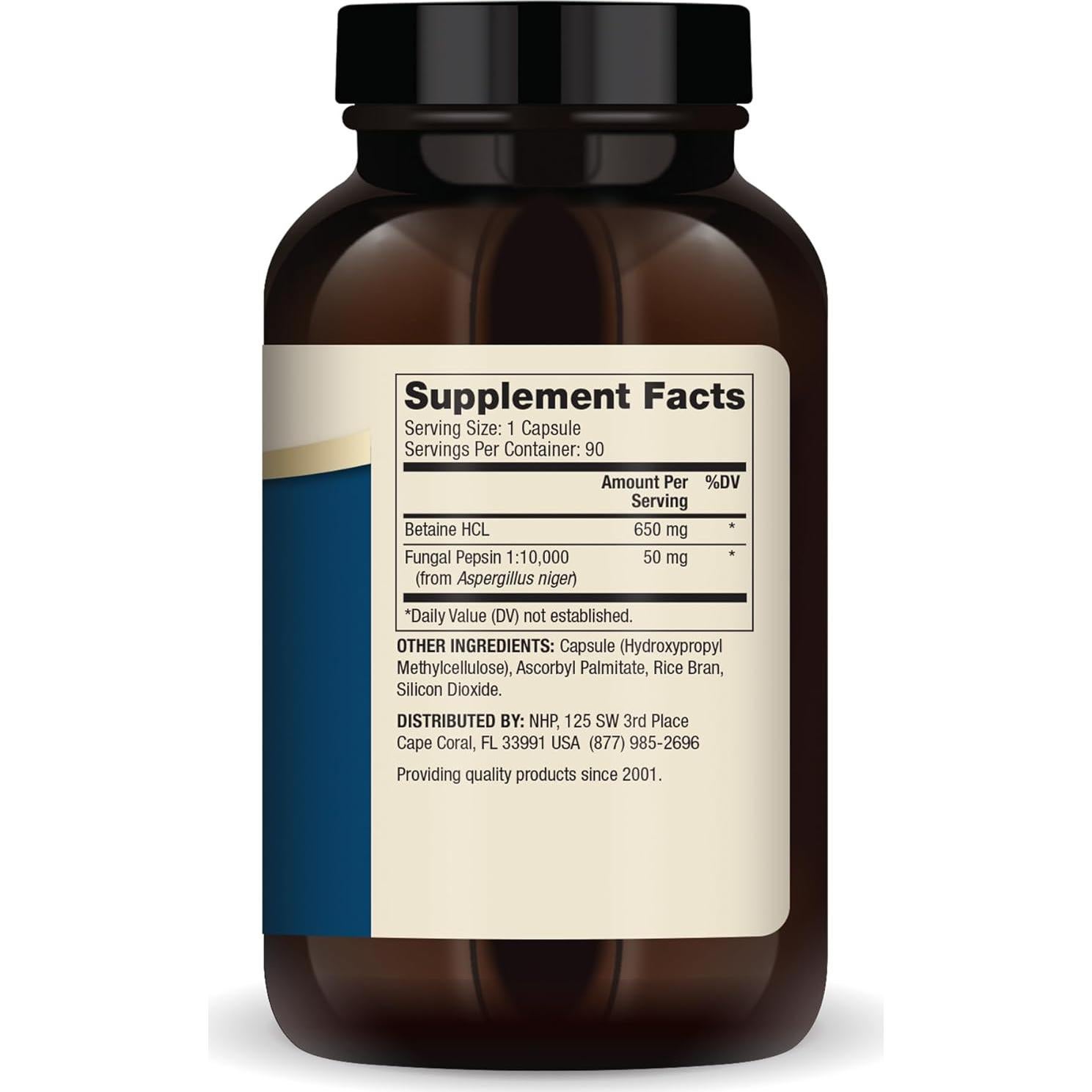 Suplemento Digestivo Dr. Mercola Betaína HCL y Pepsina 90 Cápsulas