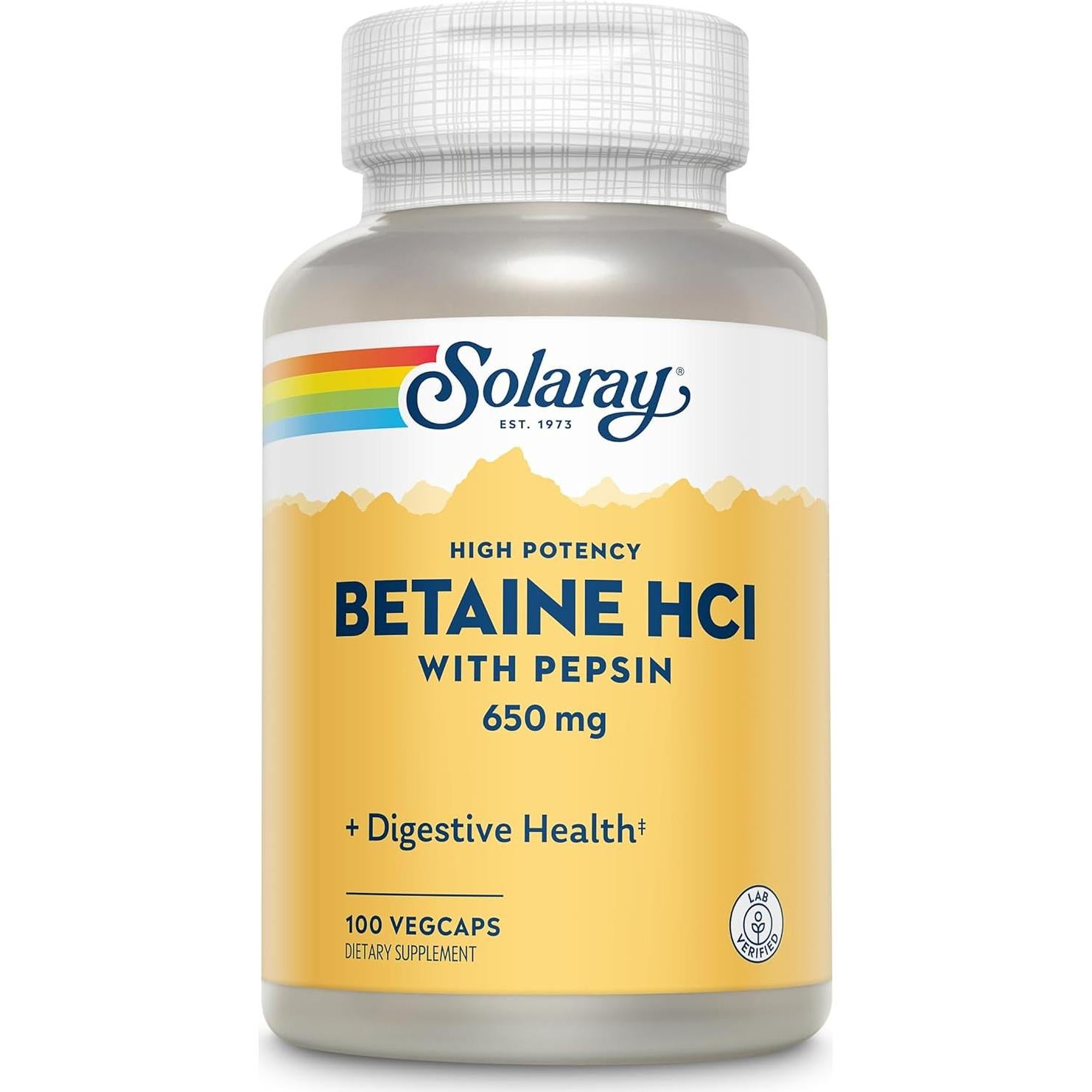 Solaray Betaína HCl con Pepsina 250 mg - 180 Cápsulas