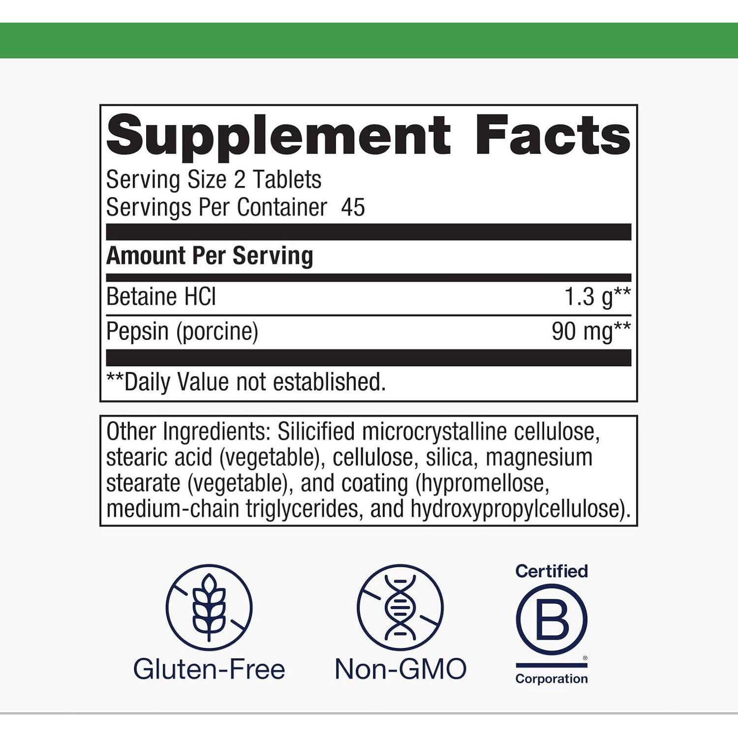 Metagenics Betaína HCl con Pepsina 650 mg - 90 Cápsulas