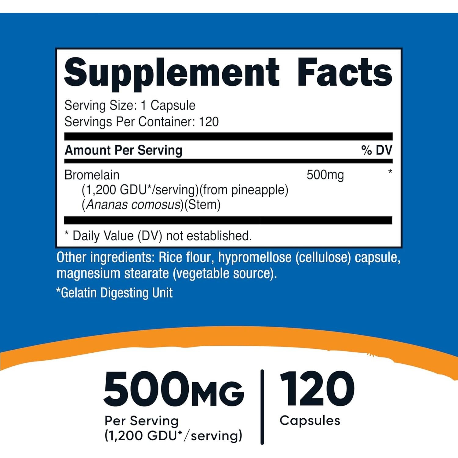 Bromelina Nutricost 500mg 120 Cápsulas Vegetarianas No OGM