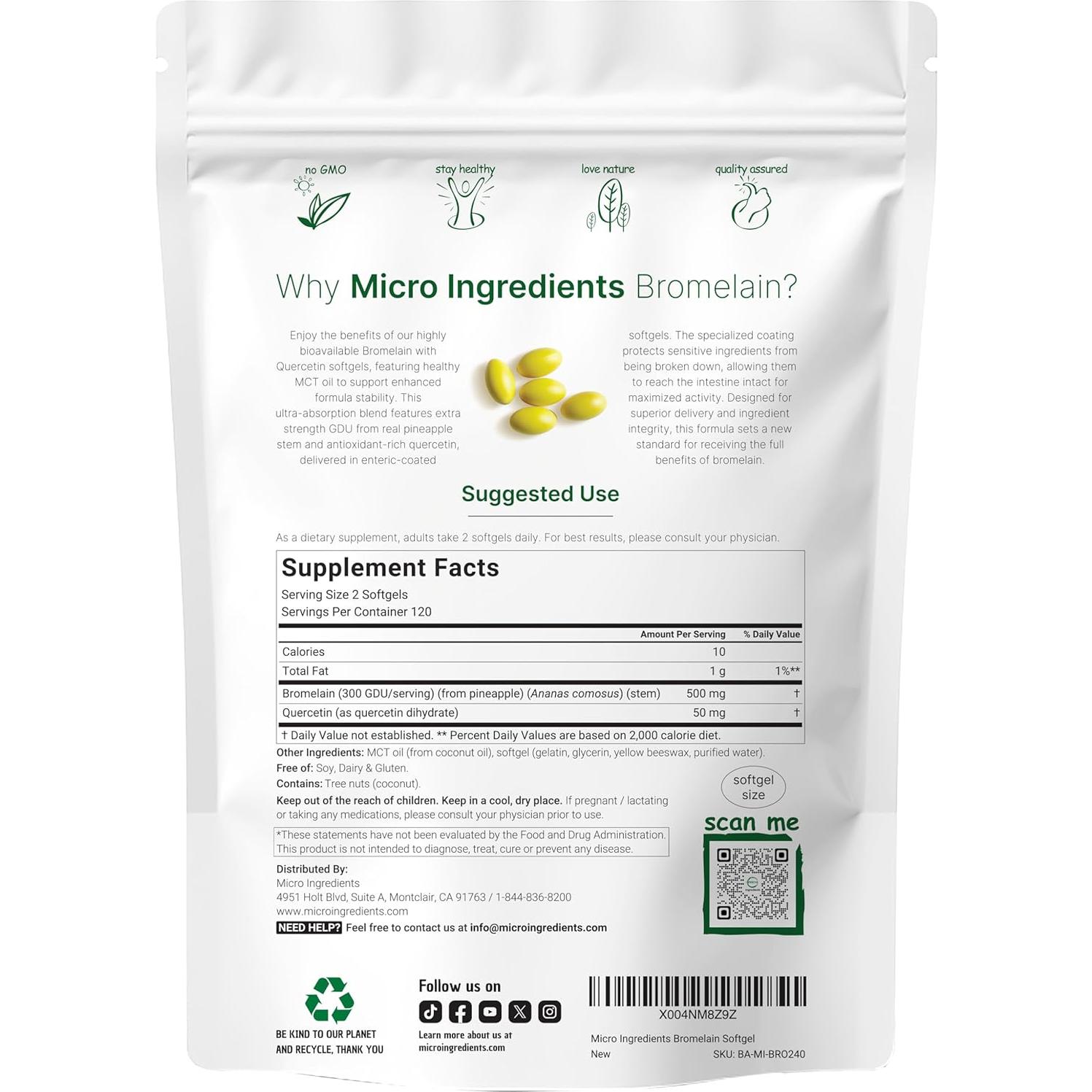 Bromelina 500mg con Quercetina y Aceite MCT - 240 Softgels