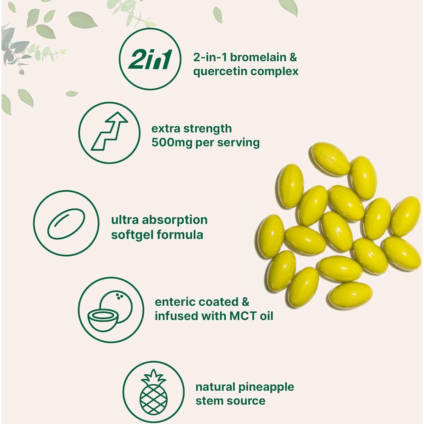 Bromelina 500mg con Quercetina y Aceite MCT - 240 Softgels