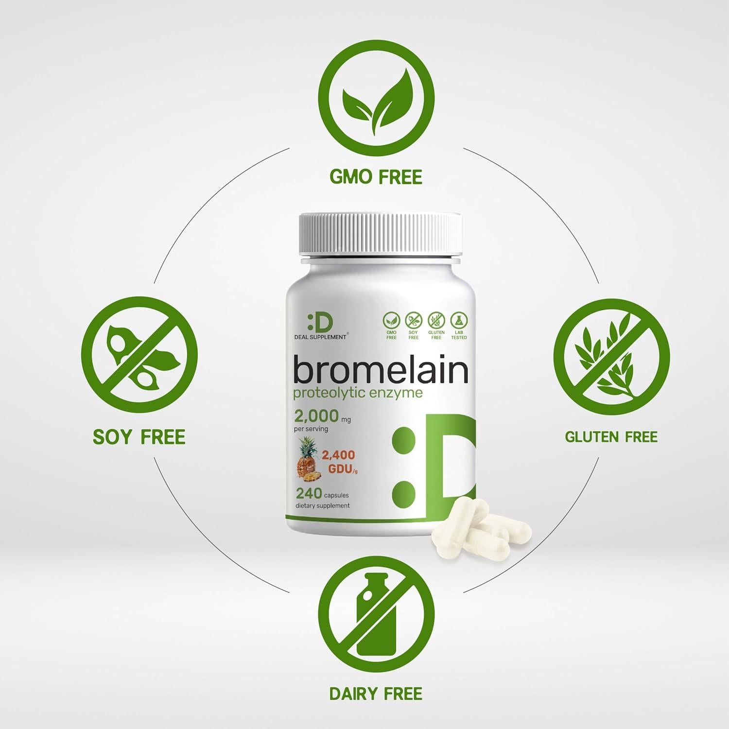 Suplemento de Bromelina 2000mg Eagleshine 240 Cápsulas Digestivas