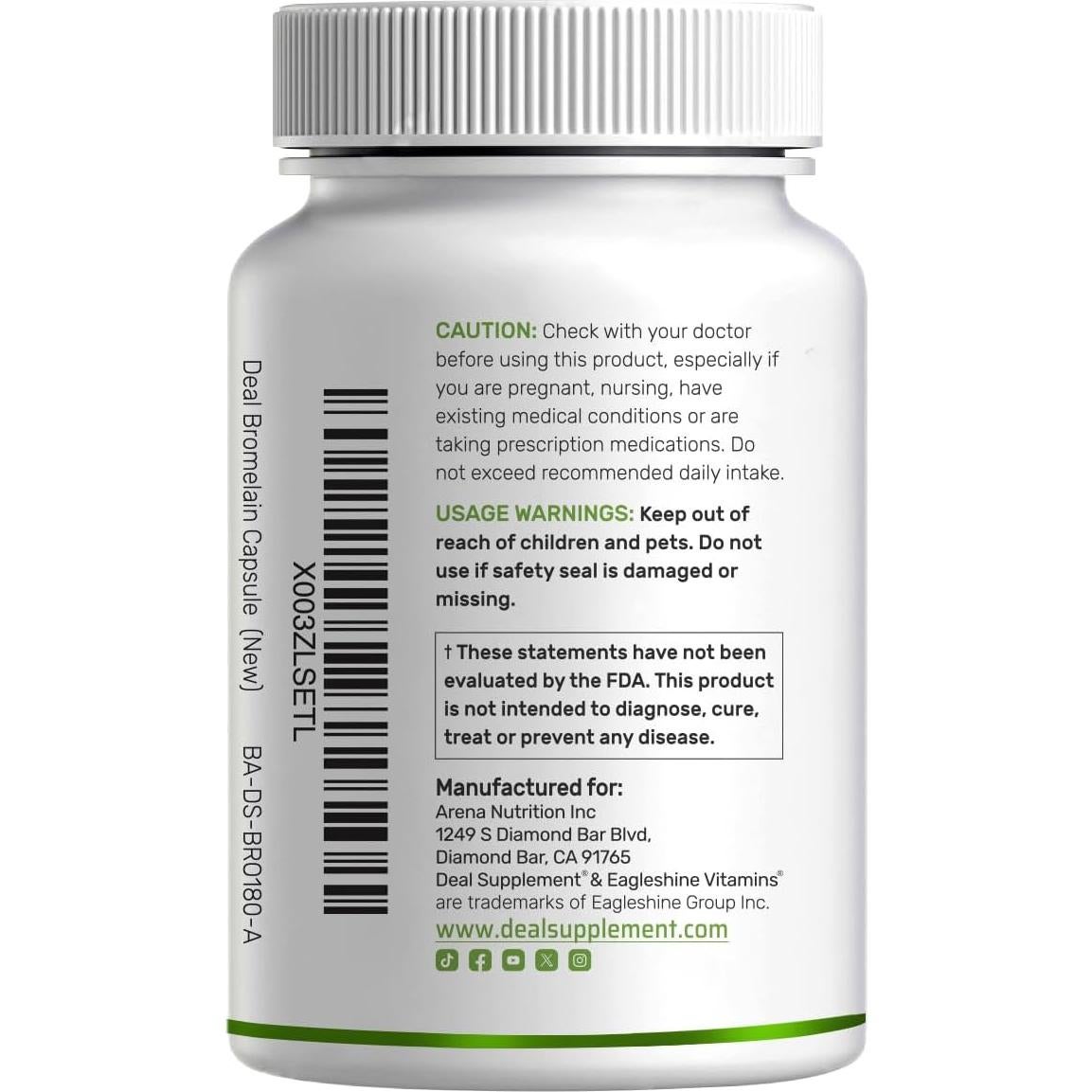 Suplemento de Bromelina 2000mg Eagleshine 240 Cápsulas Digestivas