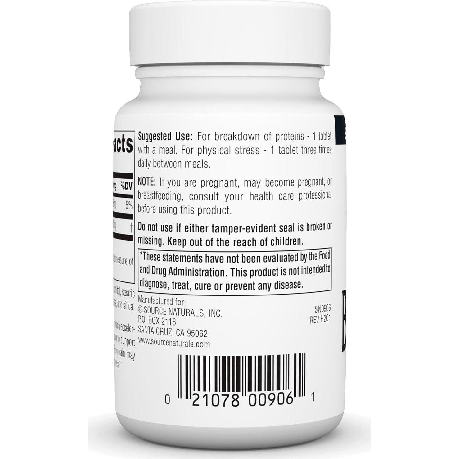 Bromelina 500mg Source Naturals - 60 Tabletas Enzimáticas