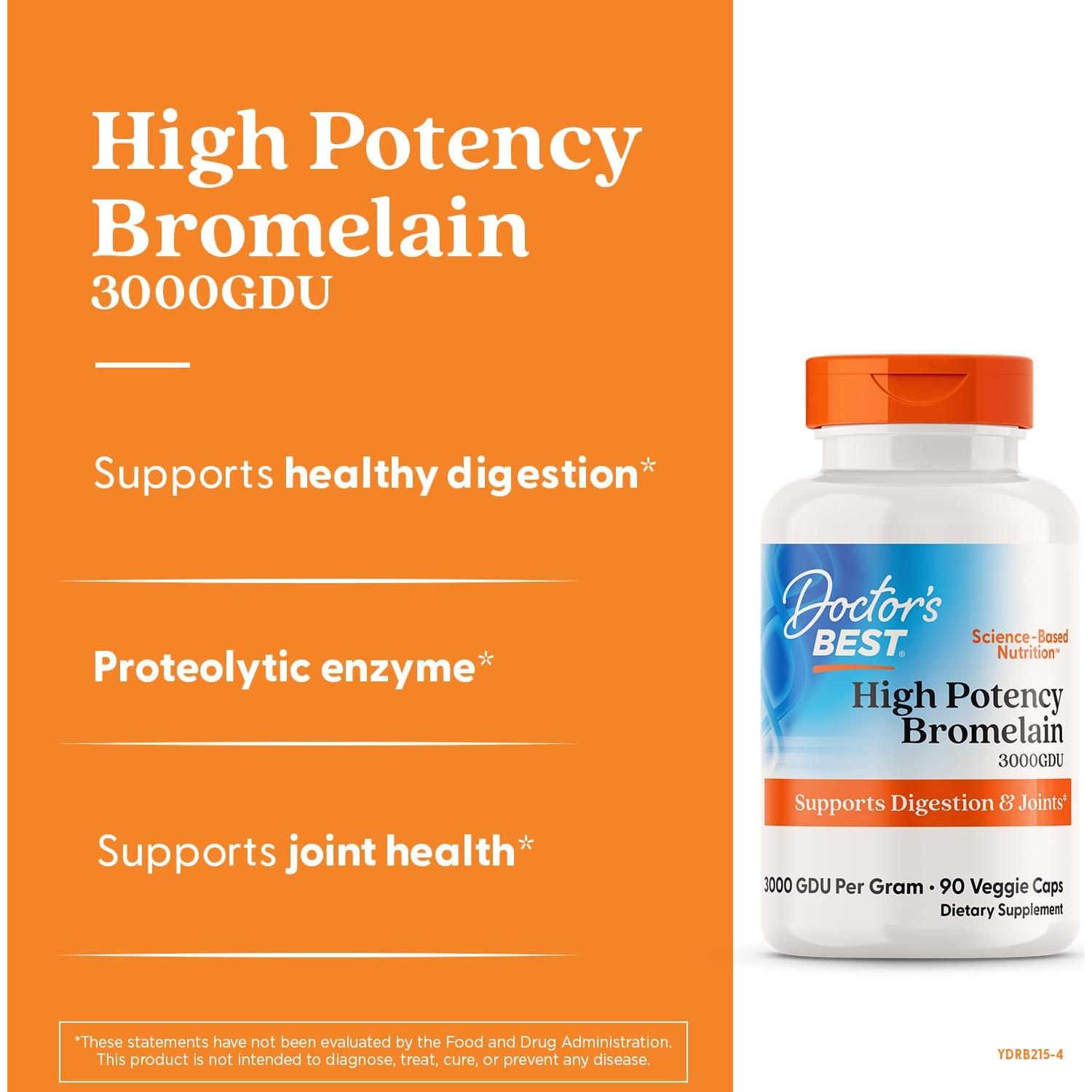 Suplemento de Bromelina 3000 GDU Doctor's Best 90 Cápsulas