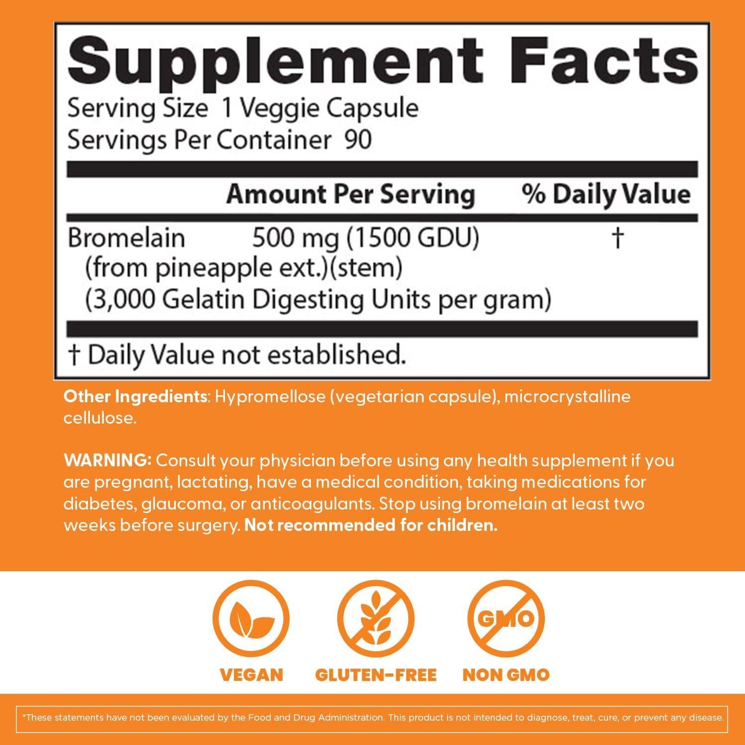 Suplemento de Bromelina 3000 GDU Doctor's Best 90 Cápsulas