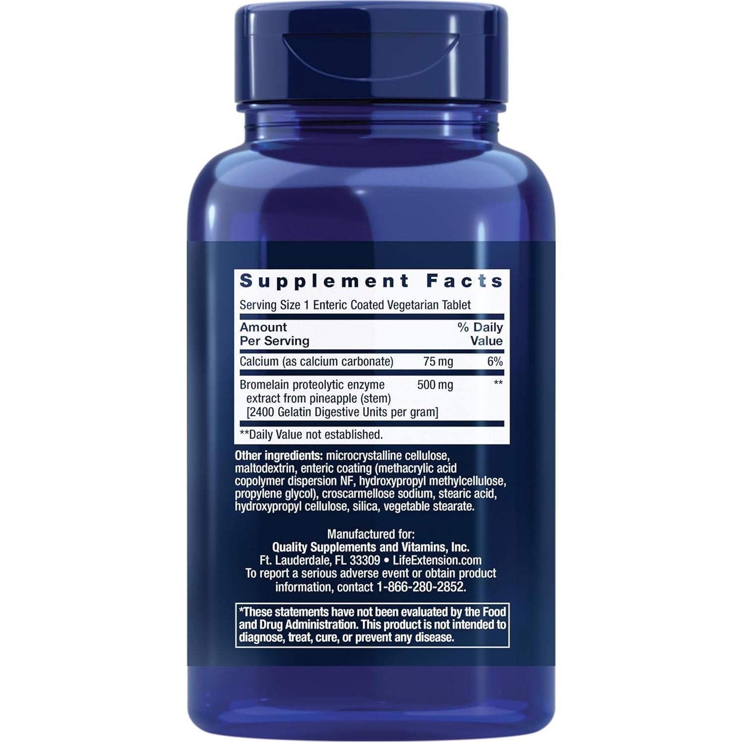 Bromelina Recubierta Life Extension 500 mg 60 Tabletas Vegetariana