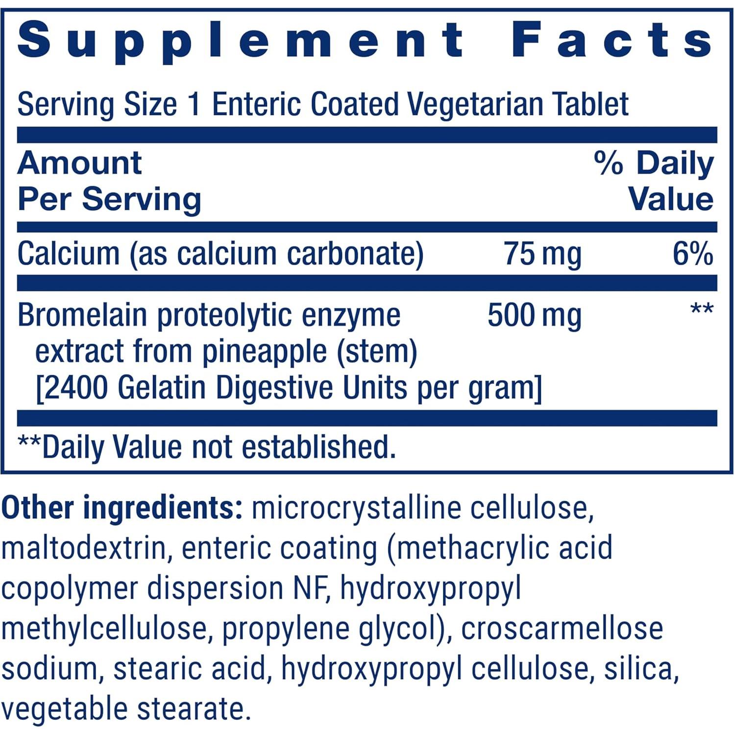 Bromelina Recubierta Life Extension 500 mg 60 Tabletas Vegetariana