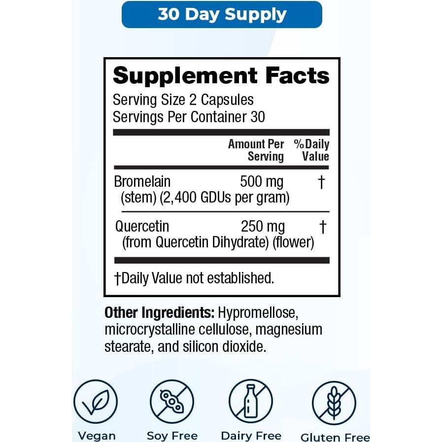 Suplemento de Bromelina y Quercetina VitaMedica 500mg/250mg - 60 Cápsulas Veganas