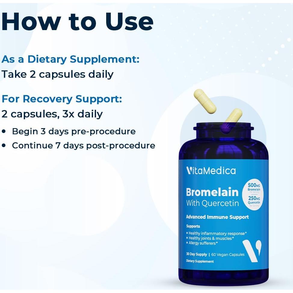Suplemento de Bromelina y Quercetina VitaMedica 500mg/250mg - 60 Cápsulas Veganas