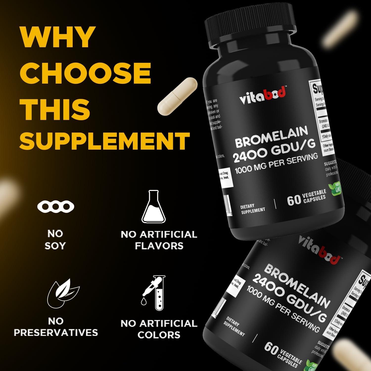 Suplemento de Bromelina 1000mg Vitabod - 60 Porciones