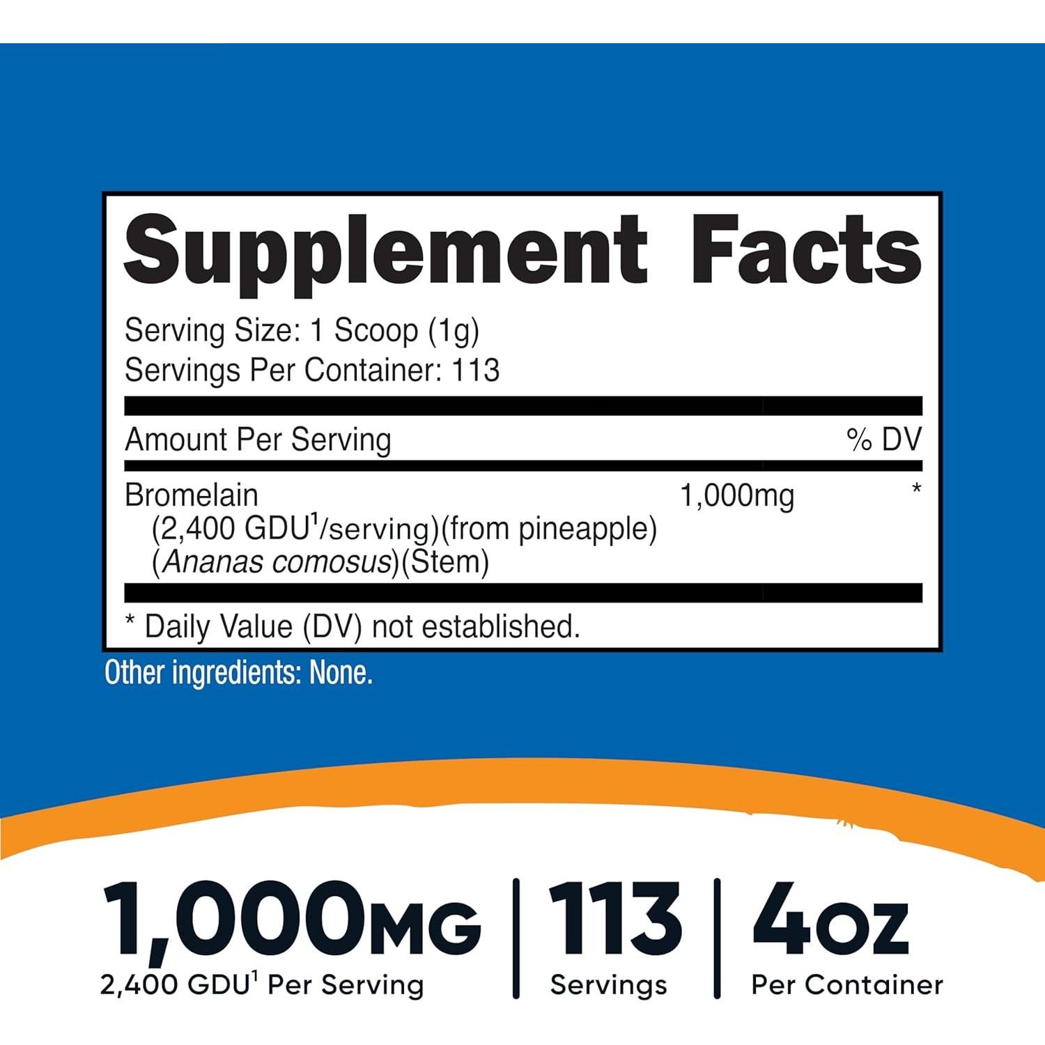 Polvo de Bromelina Nutricost 113.4 g - Vegetariano, Sin Gluten