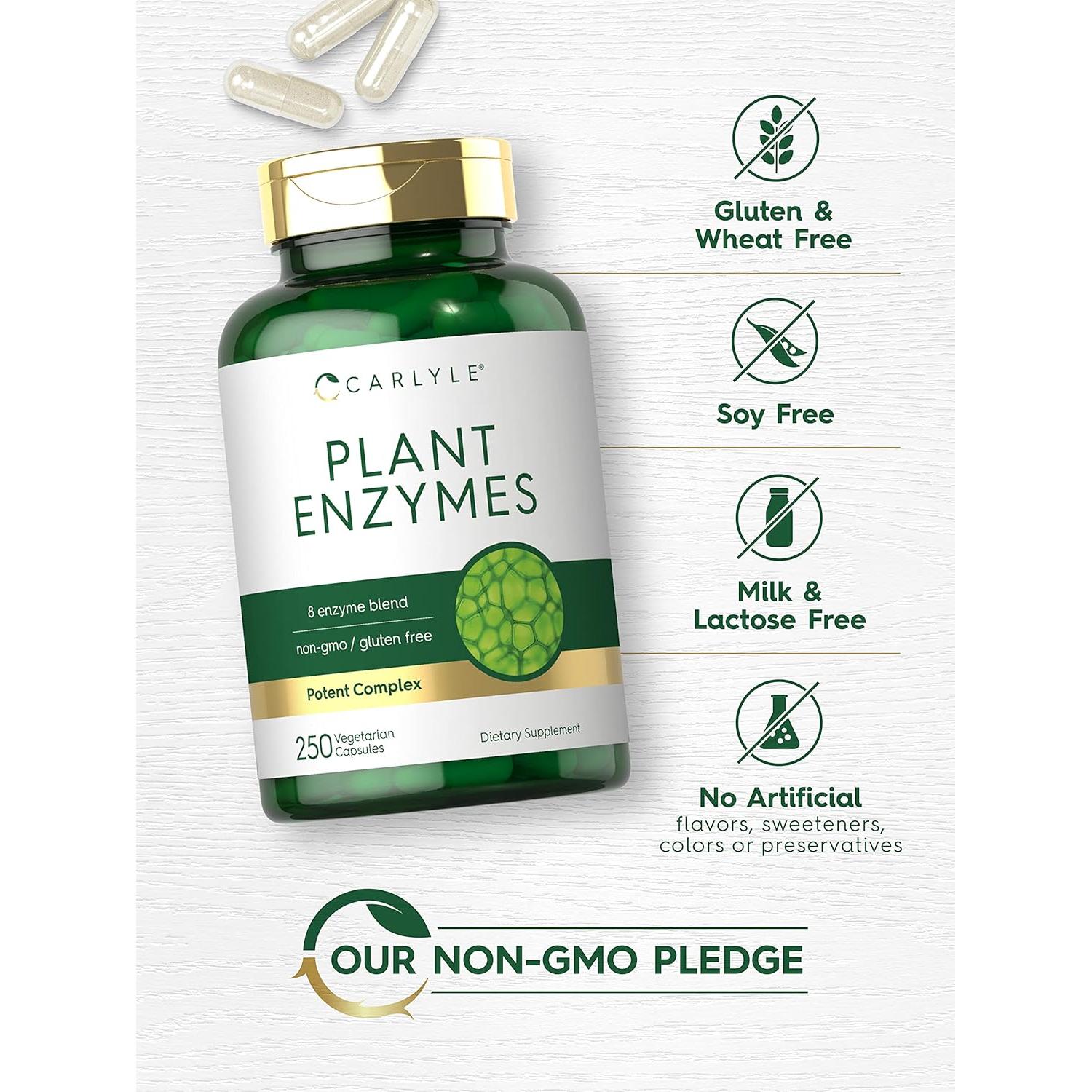 Enzimas Vegetales Carlyle 250 Cápsulas - Proteasa, Papaina, Lactasa