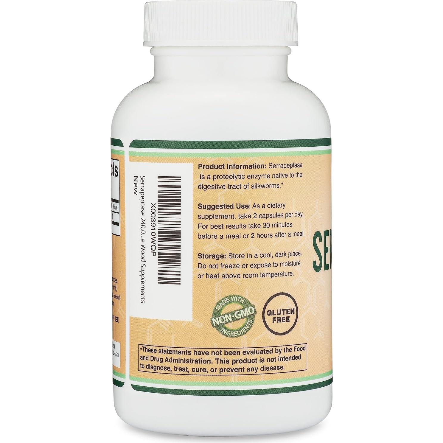 Serrapeptasa 240,000 SPU Double Wood - 120 Cápsulas Vegetales