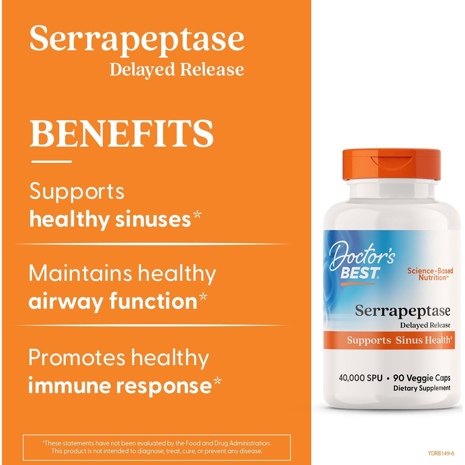 Serrapeptasa Doctor's Best 40,000 SPU 90 Cápsulas Veganas