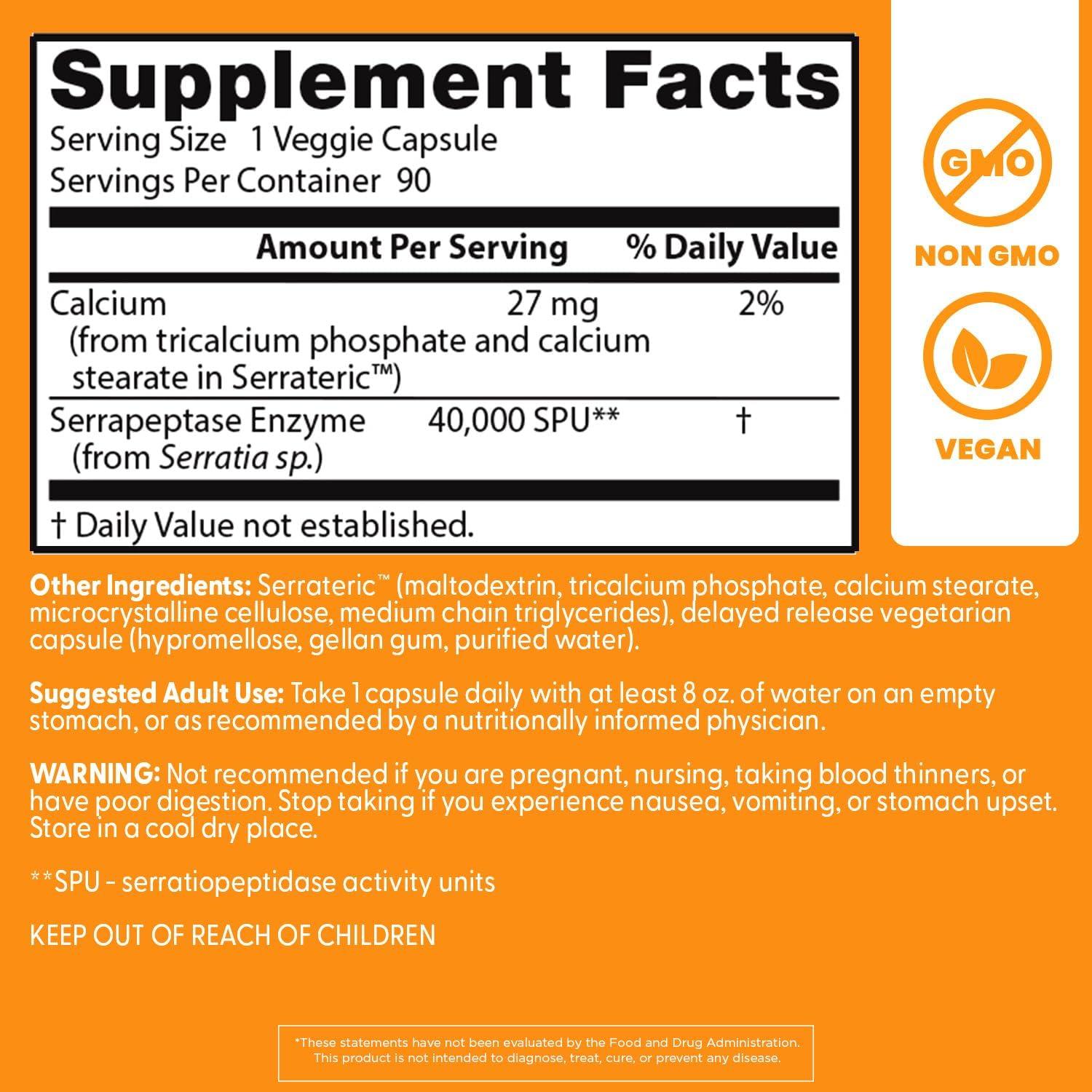 Serrapeptasa Doctor's Best 40,000 SPU 90 Cápsulas Veganas