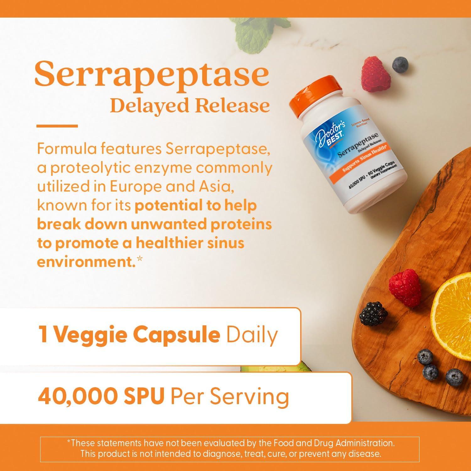 Serrapeptasa Doctor's Best 40,000 SPU 90 Cápsulas Veganas