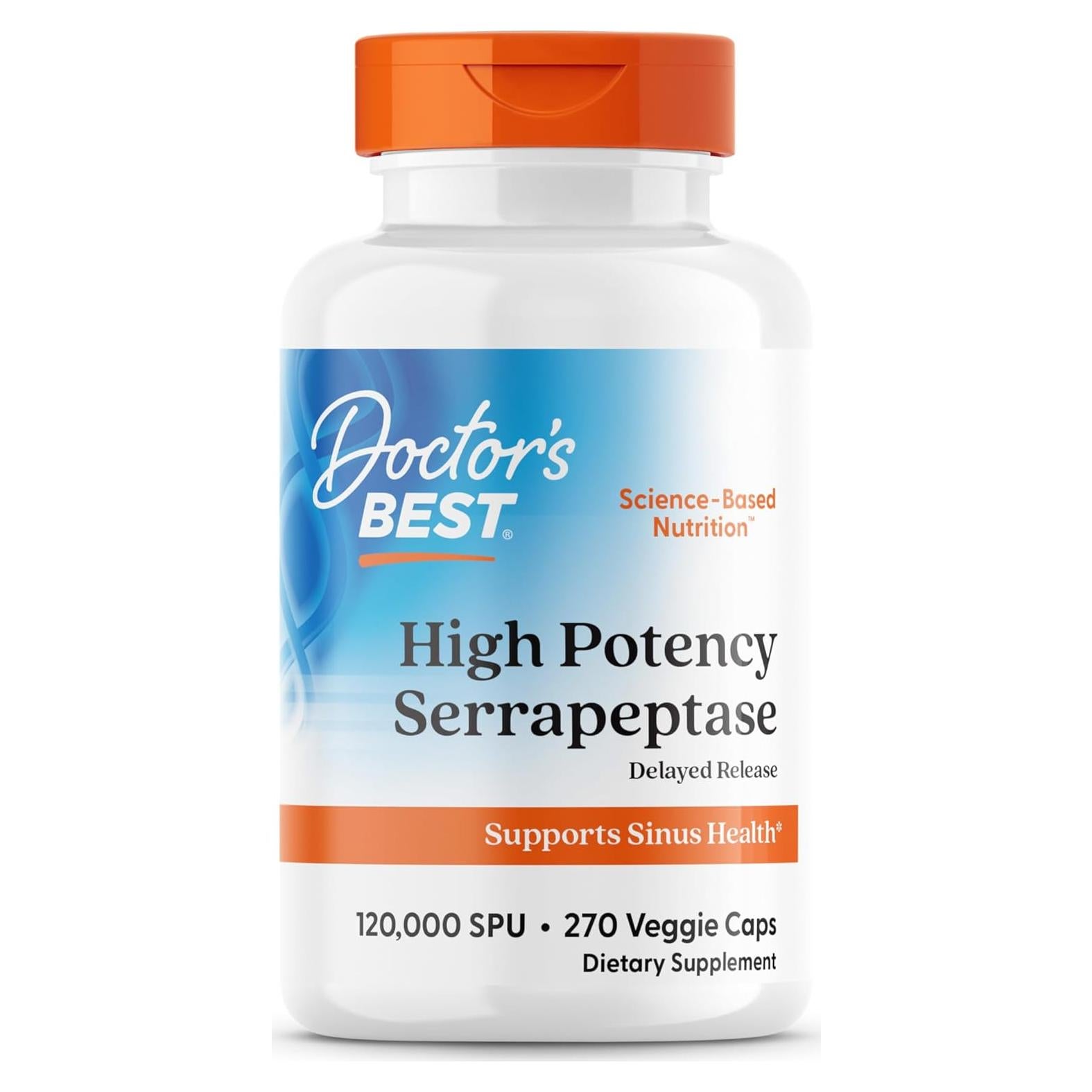 Serrapeptasa 120000 SPU Doctor's Best 270 Cápsulas Veganas