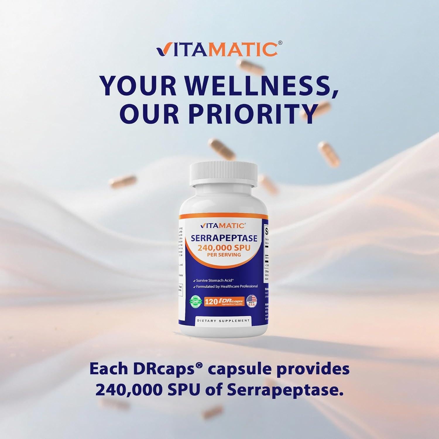 Vitamatic Serrapeptasa 240,000 SPU 120 Cápsulas Retardadas