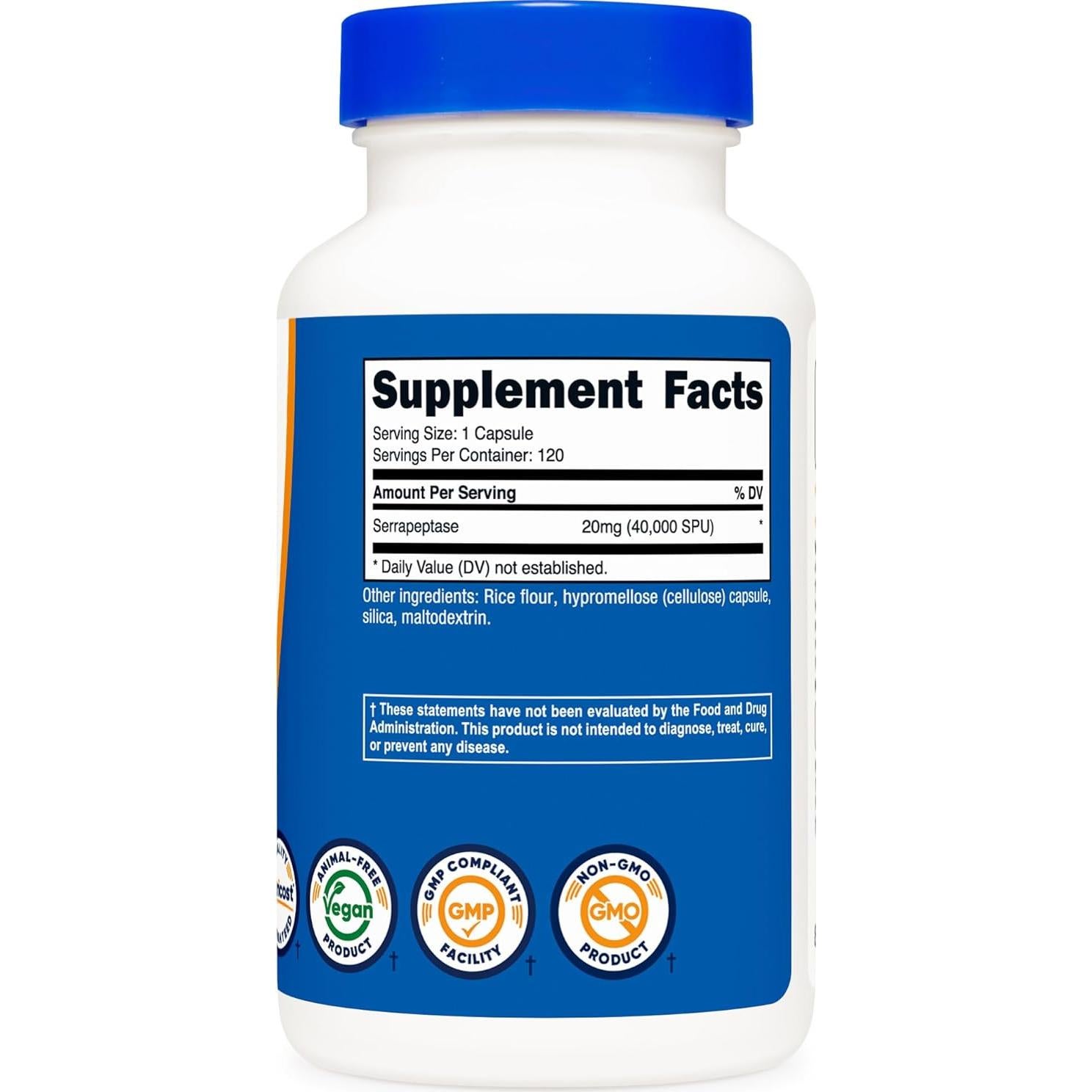 Suplemento Nutricost Serrapeptase 40,000 SPU - 120 Cápsulas Vegetarianas