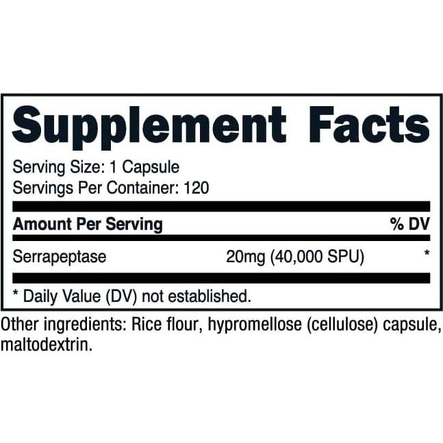 Suplemento Nutricost Serrapeptase 40,000 SPU - 120 Cápsulas Vegetarianas