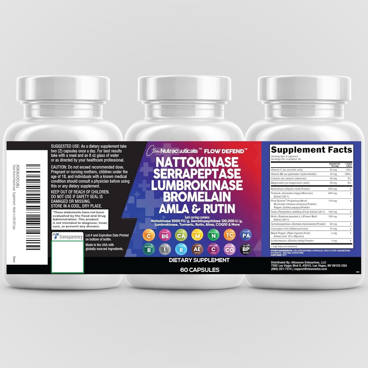 Suplemento Enzimático Clean Nutraceuticals Nattokinase 4000 FU