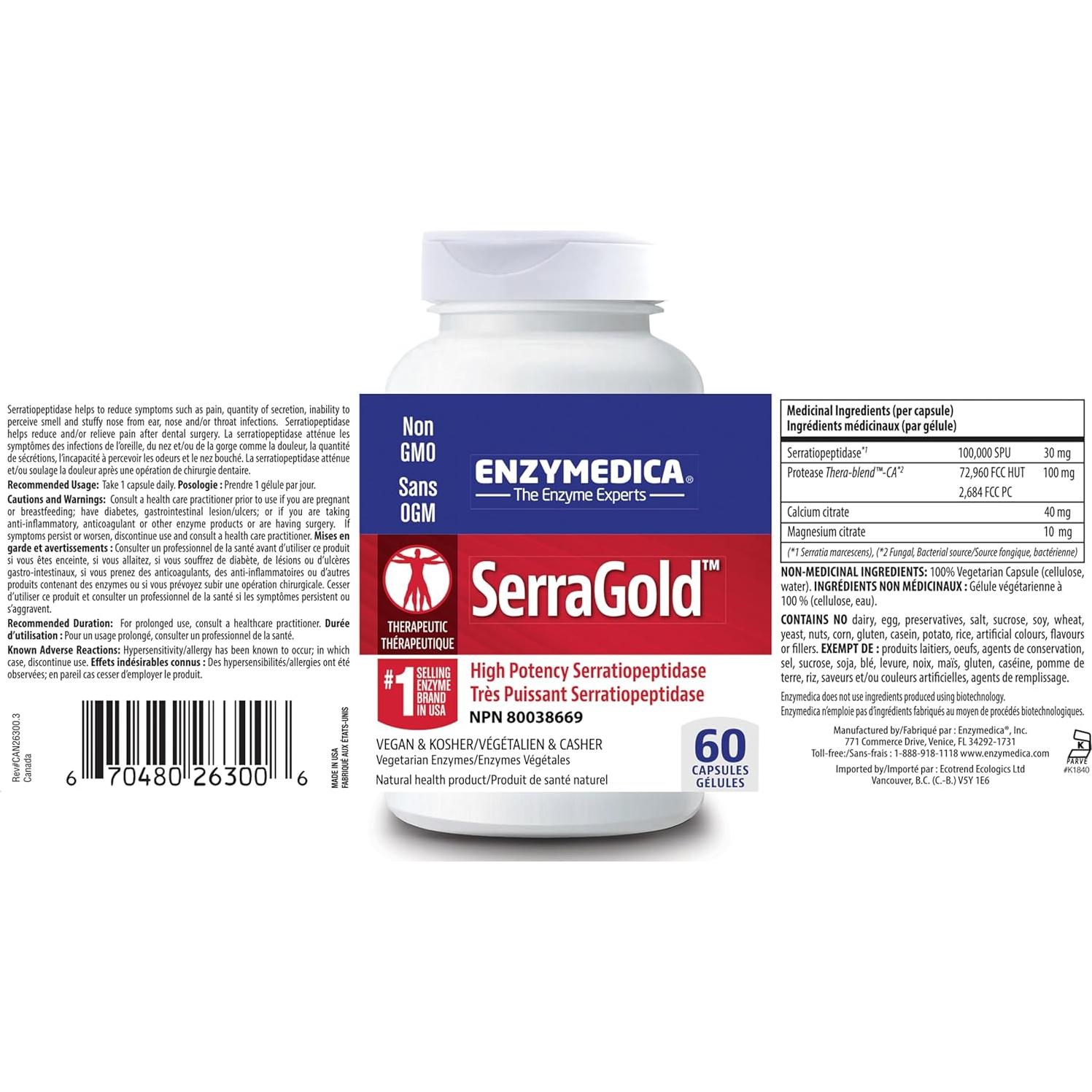 Suplemento Enzimático SerraGold Enzymedica 60 Cápsulas