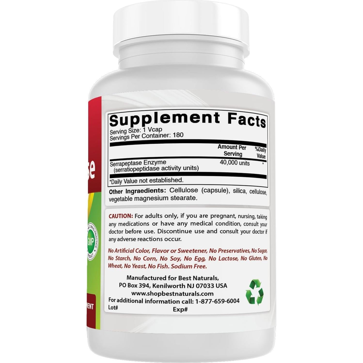 Serrapeptasa 40000 SPUs Mejores Naturales 180 Cápsulas