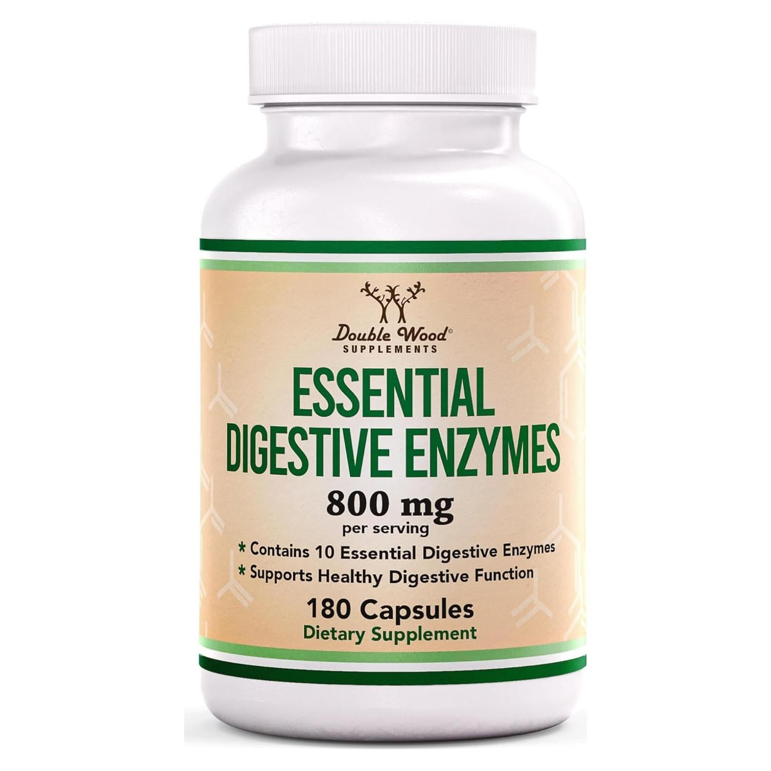 Enzimas Digestivas 800mg Double Wood - 10 Esenciales para Digestión