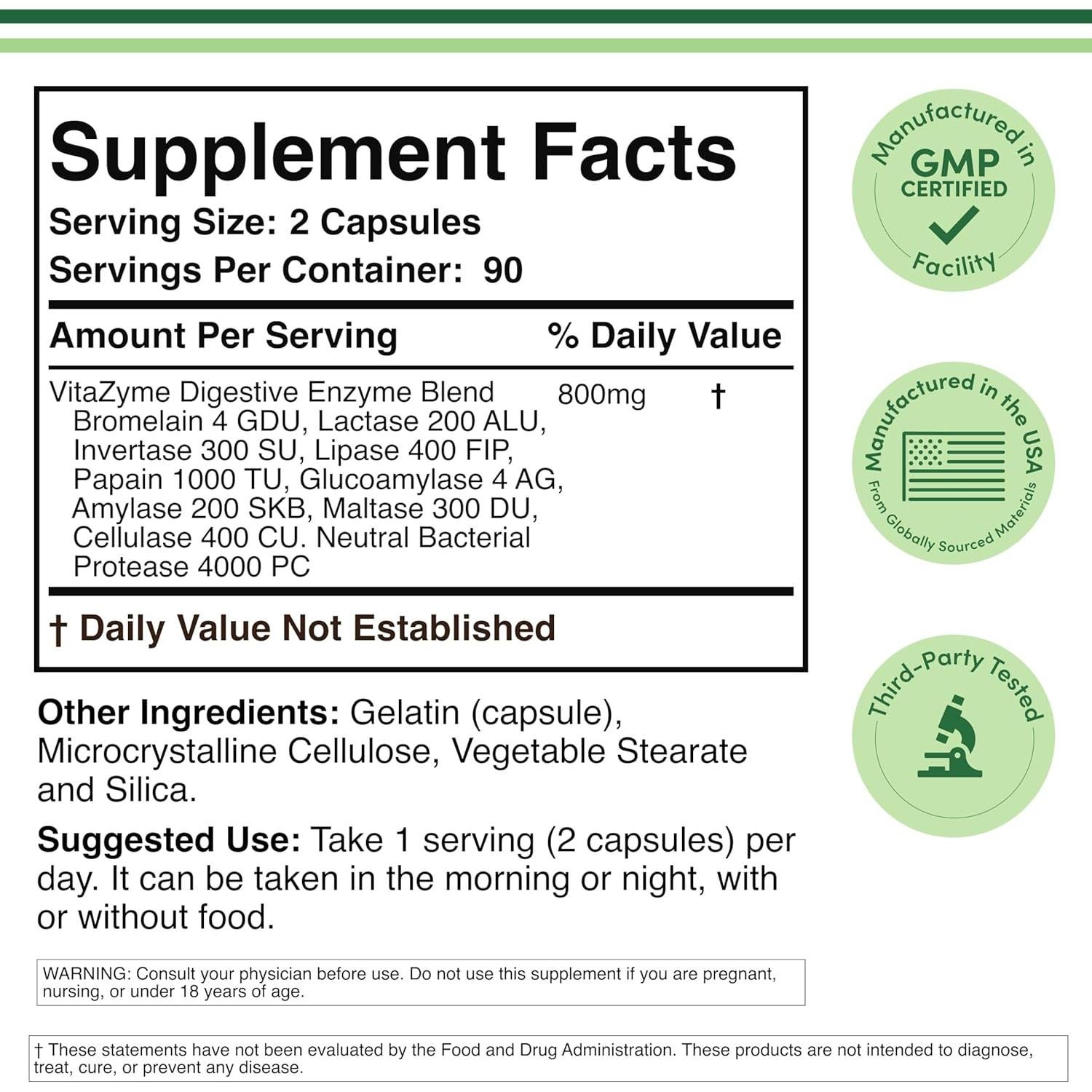 Enzimas Digestivas 800mg Double Wood - 10 Esenciales para Digestión