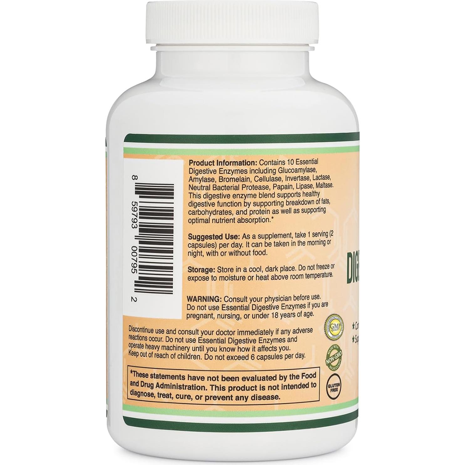Enzimas Digestivas 800mg Double Wood - 10 Esenciales para Digestión